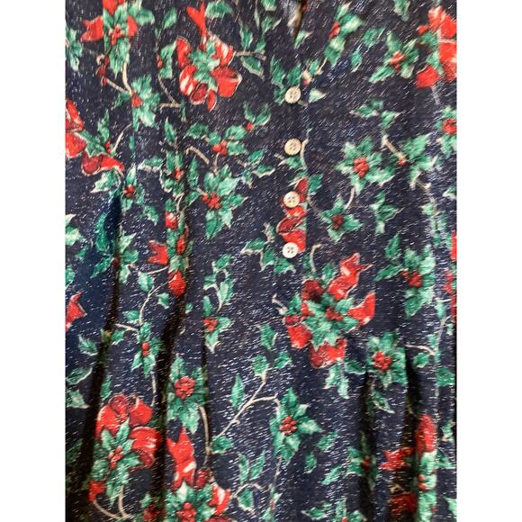 Kim Rogers Popover Top Womens Medium Glitter Holly Christmas Print Roll Tab - Picture 6 of 13